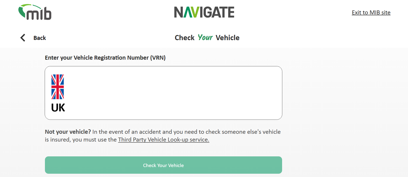 askMID insurance Check UK — the Navigate portal homepage